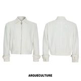Spine Embroidered Cropped Jacket with Detachable Hem - White