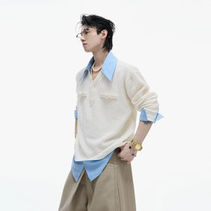 Back view of black layered streetwear knit sweater for men and women