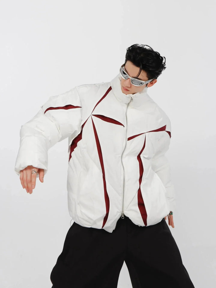 Split Deconstructed Cotton Jacket | Color - Block Short Puffer Coat with Stand Collar - ArguE CulturE