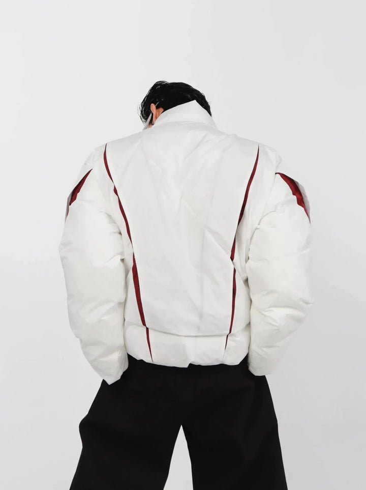 Split Deconstructed Cotton Jacket | Color - Block Short Puffer Coat with Stand Collar - ArguE CulturE