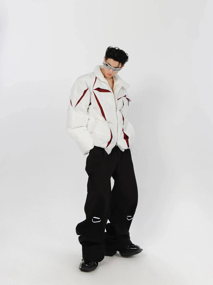 Split Deconstructed Cotton Jacket | Color - Block Short Puffer Coat with Stand Collar - ArguE CulturE