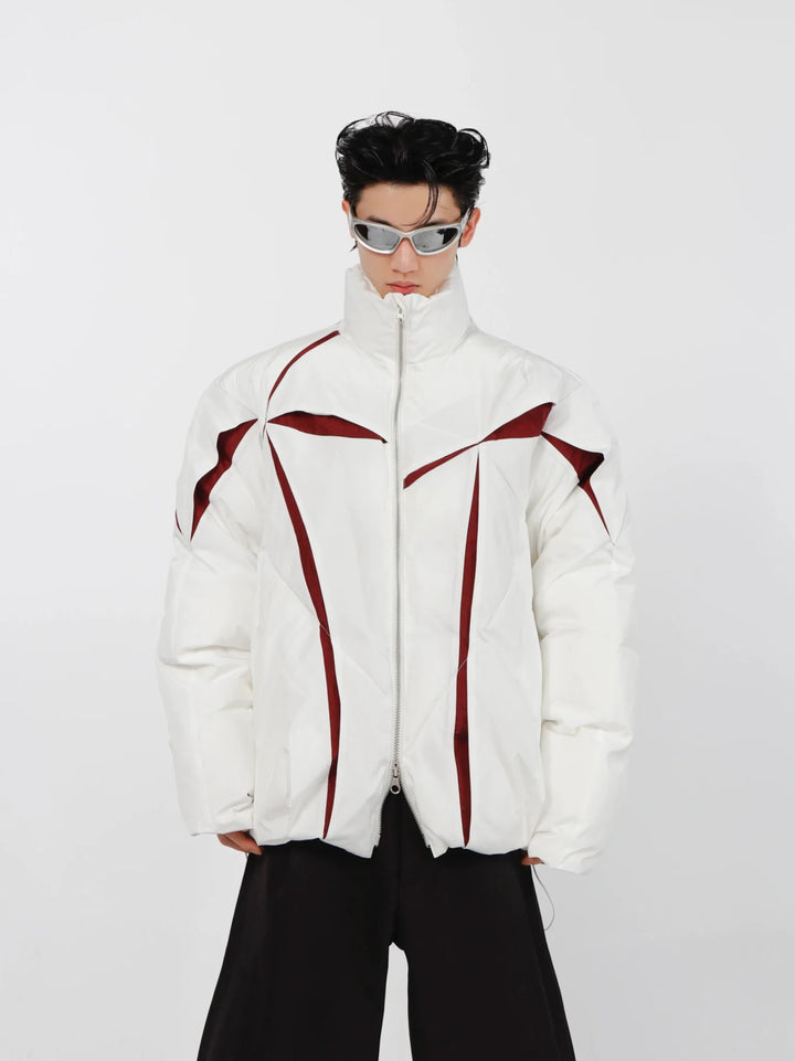 Split Deconstructed Cotton Jacket | Color - Block Short Puffer Coat with Stand Collar - ArguE CulturE