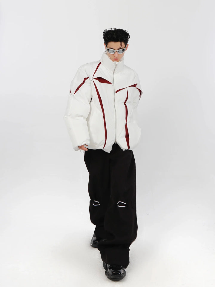 Split Deconstructed Cotton Jacket | Color - Block Short Puffer Coat with Stand Collar - ArguE CulturE