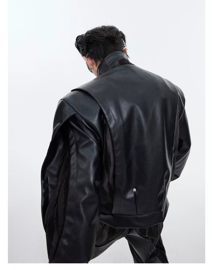 Split Design Faux Leather Jacket | Heavyweight Patchwork Biker Suit - ArguE CulturE