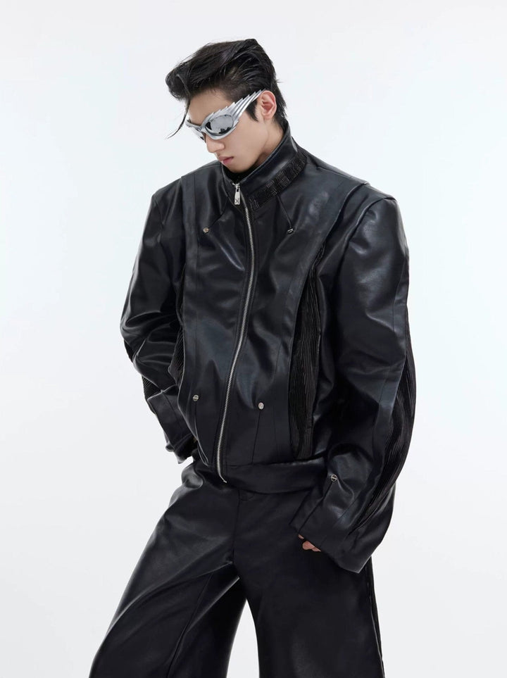 Split Design Faux Leather Jacket | Heavyweight Patchwork Biker Suit - ArguE CulturE