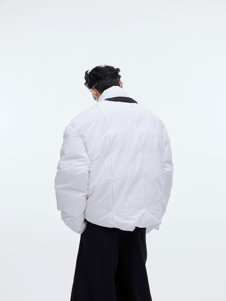 Split Design Nylon Puffer Jacket with Integrated Scarf | Short Jacket for Men - ArguE CulturE