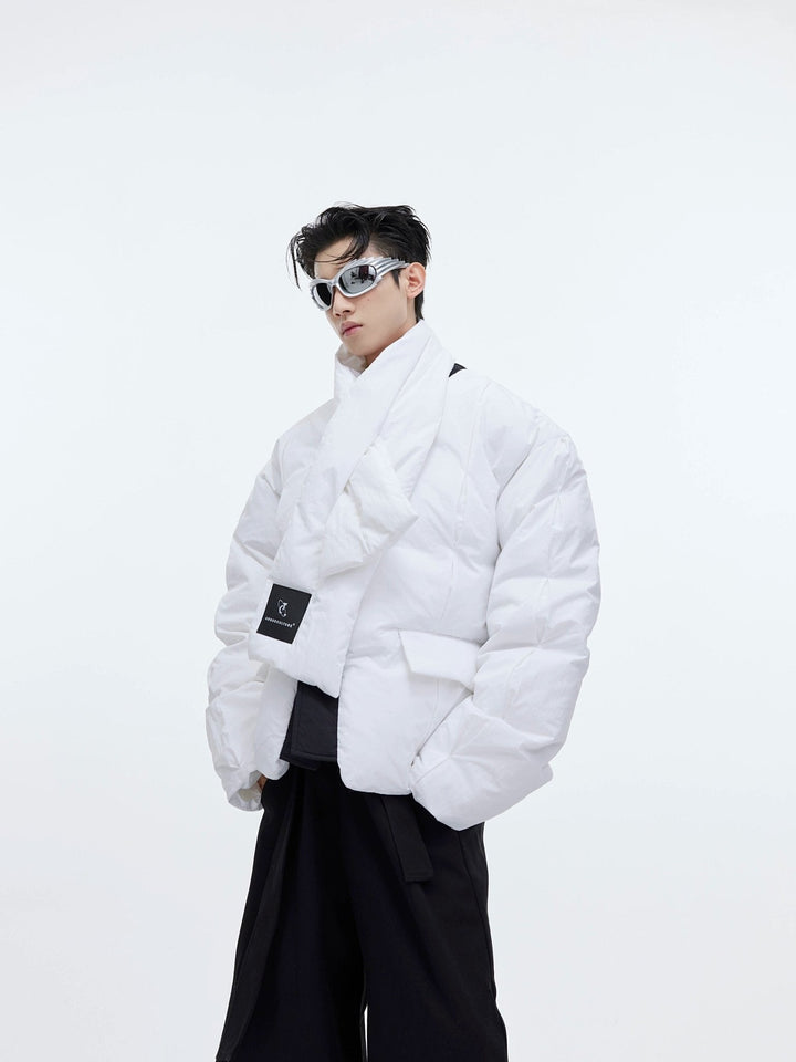 Split Design Nylon Puffer Jacket with Integrated Scarf | Short Jacket for Men - ArguE CulturE