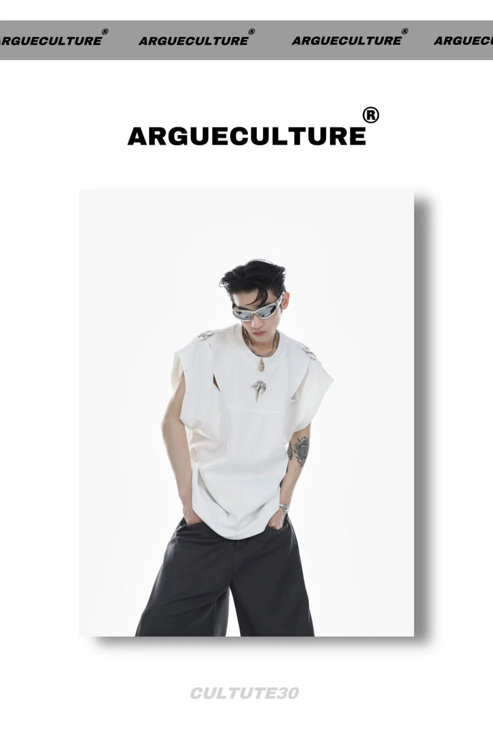 Split Shoulder Cut - Out Tank Top with Adjustable Metal Buckle Straps - ArguE CulturE