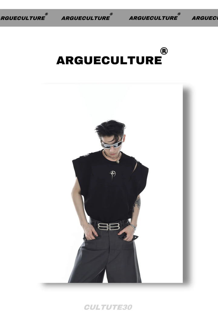 Split Shoulder Cut - Out Tank Top with Adjustable Metal Buckle Straps - ArguE CulturE