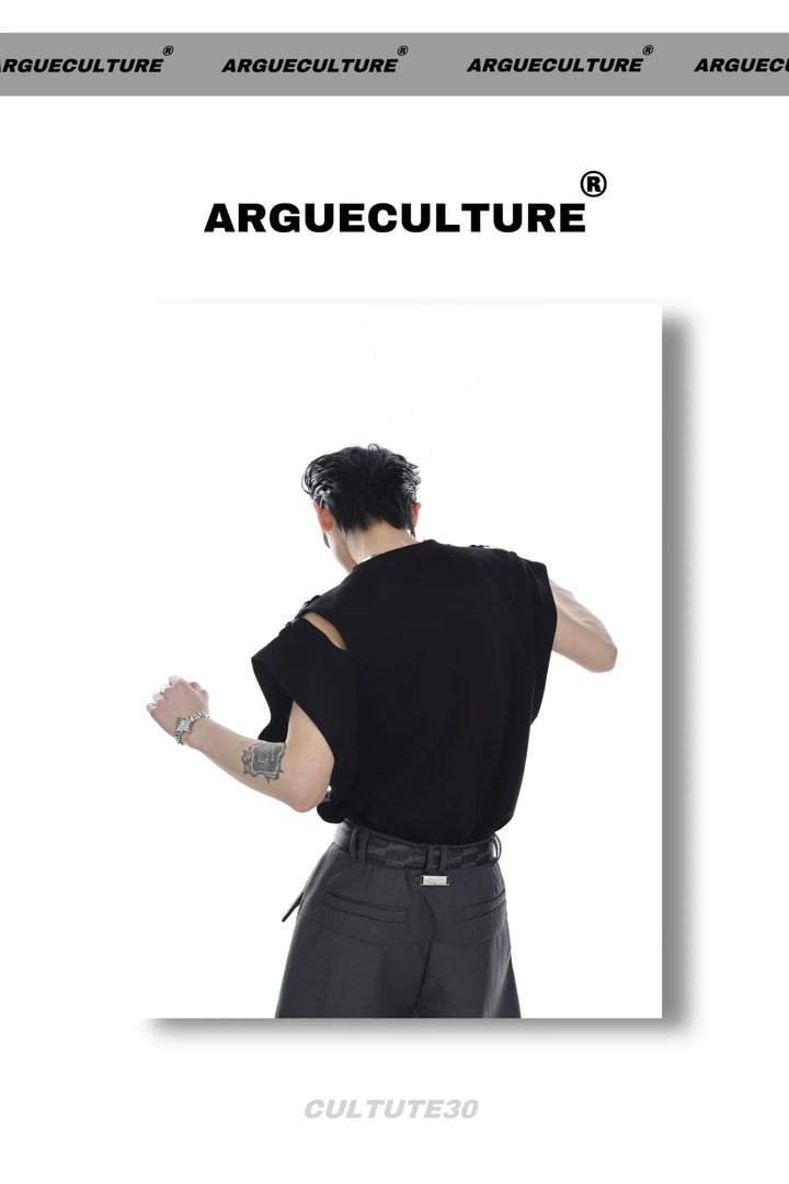 Split Shoulder Cut - Out Tank Top with Adjustable Metal Buckle Straps - ArguE CulturE