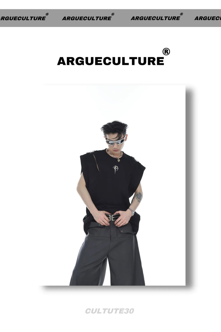 Split Shoulder Cut - Out Tank Top with Adjustable Metal Buckle Straps - ArguE CulturE