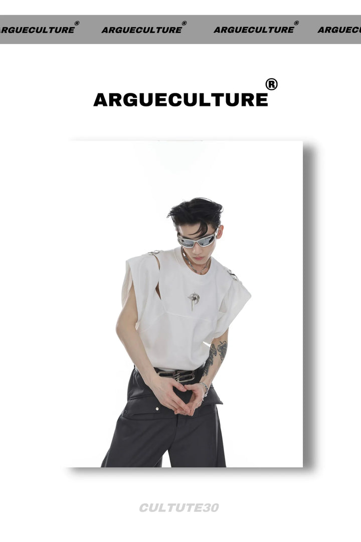 Split Shoulder Cut - Out Tank Top with Adjustable Metal Buckle Straps - ArguE CulturE