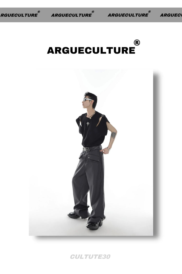 Split Shoulder Cut - Out Tank Top with Adjustable Metal Buckle Straps - ArguE CulturE