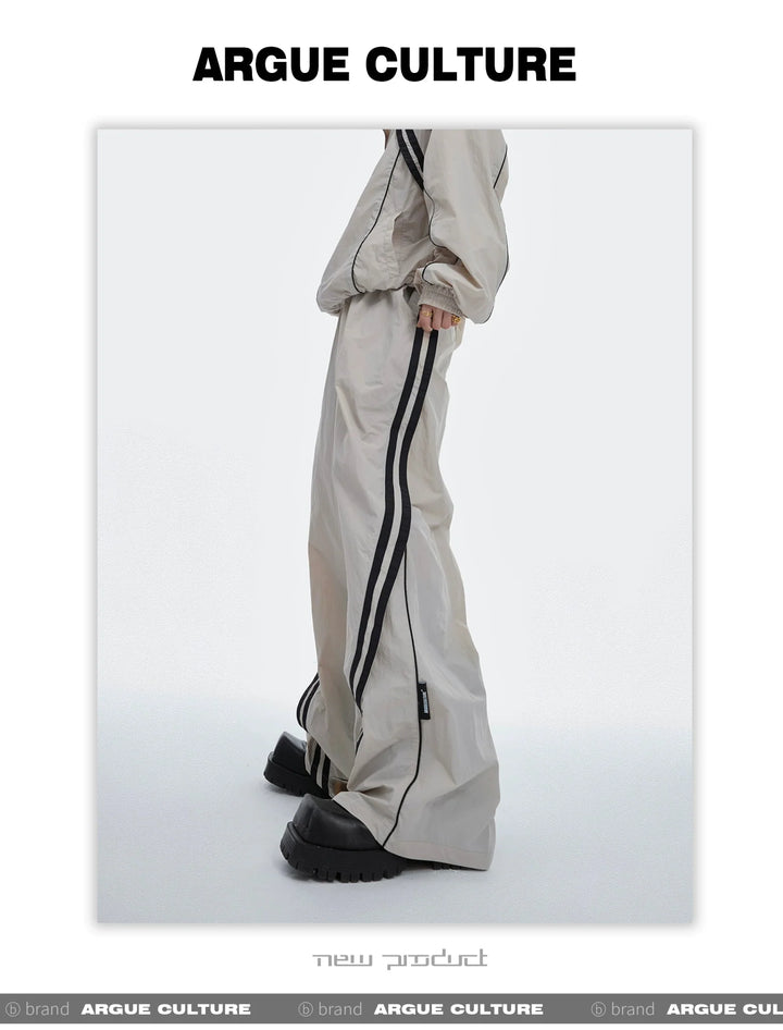 Sporty Racing Stripe Color Block Loose Fit Track Suit with Deconstructed Design - ArguE CulturE