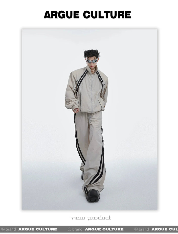 Sporty Racing Stripe Color Block Loose Fit Track Suit with Deconstructed Design - ArguE CulturE