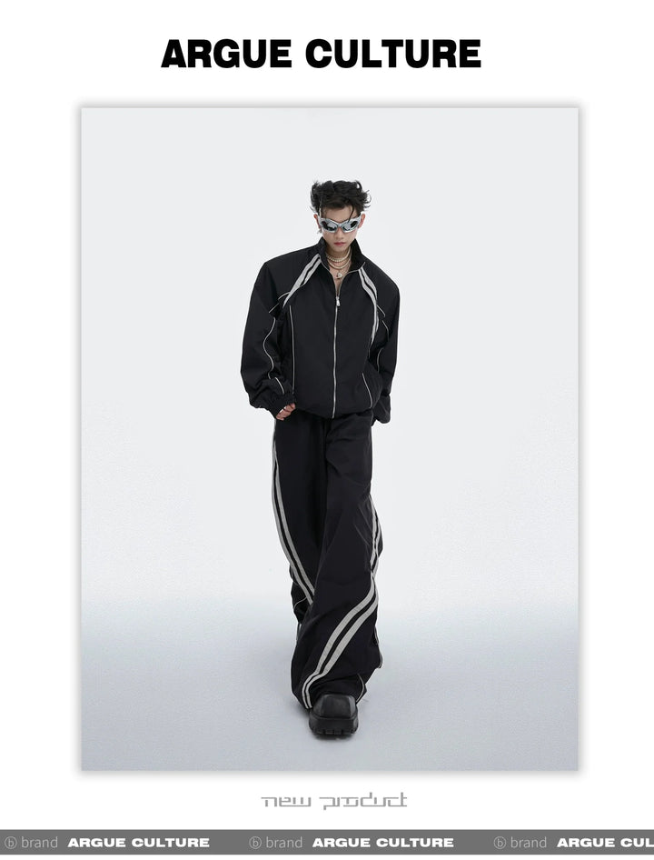 Sporty Racing Stripe Color Block Loose Fit Track Suit with Deconstructed Design - ArguE CulturE