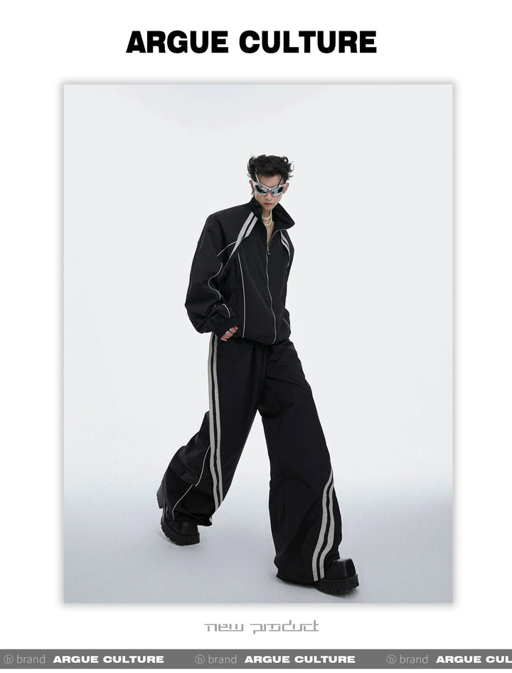 Sporty Racing Stripe Color Block Loose Fit Track Suit with Deconstructed Design - ArguE CulturE