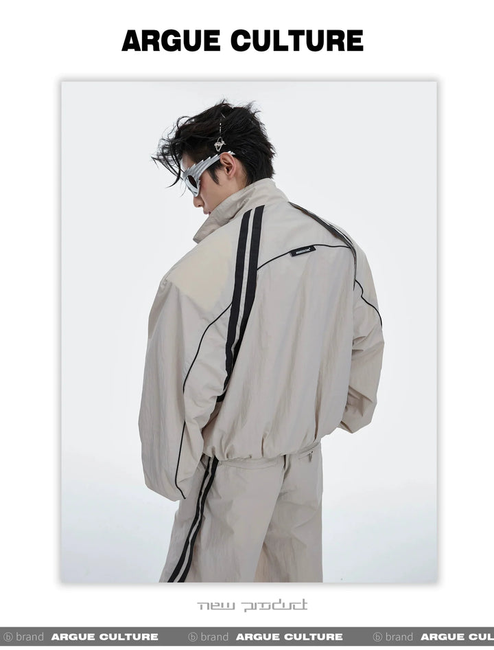 Sporty Racing Stripe Color Block Loose Fit Track Suit with Deconstructed Design - ArguE CulturE