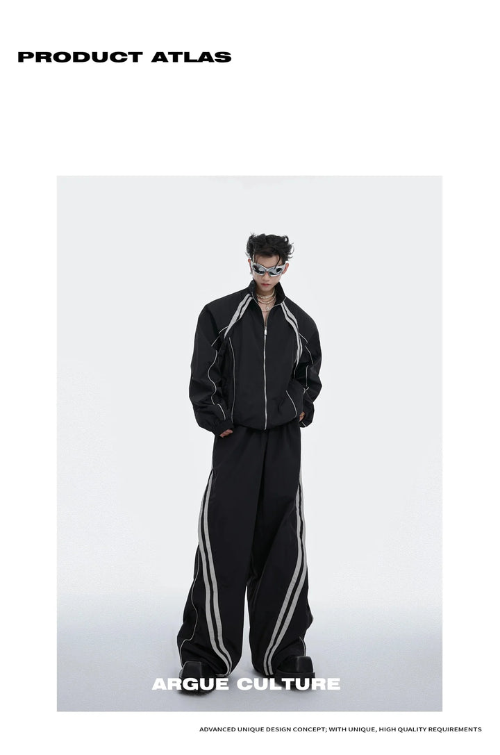 Sporty Racing Stripe Color Block Loose Fit Track Suit with Deconstructed Design - ArguE CulturE