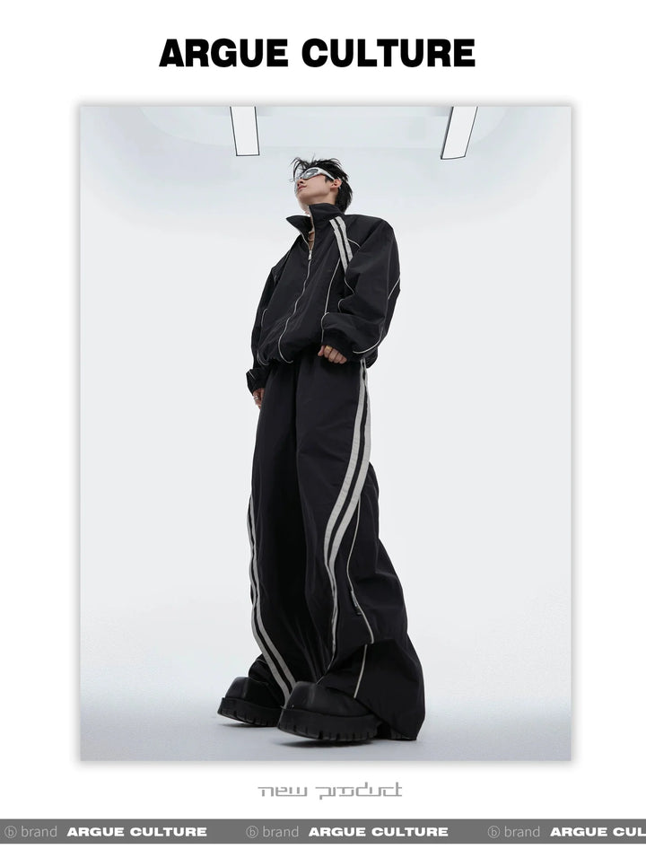 Sporty Racing Stripe Color Block Loose Fit Track Suit with Deconstructed Design - ArguE CulturE