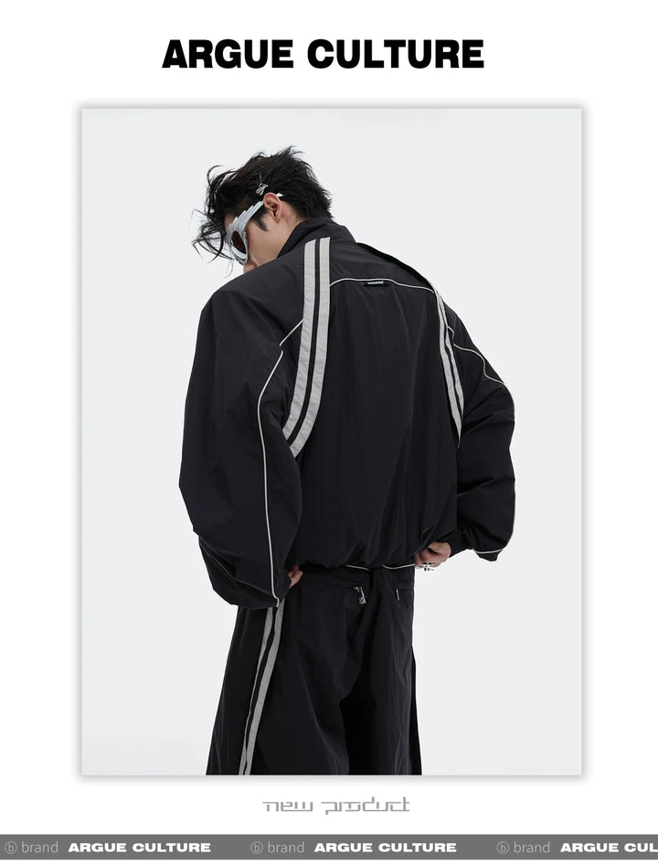 Sporty Racing Stripe Color Block Loose Fit Track Suit with Deconstructed Design - ArguE CulturE