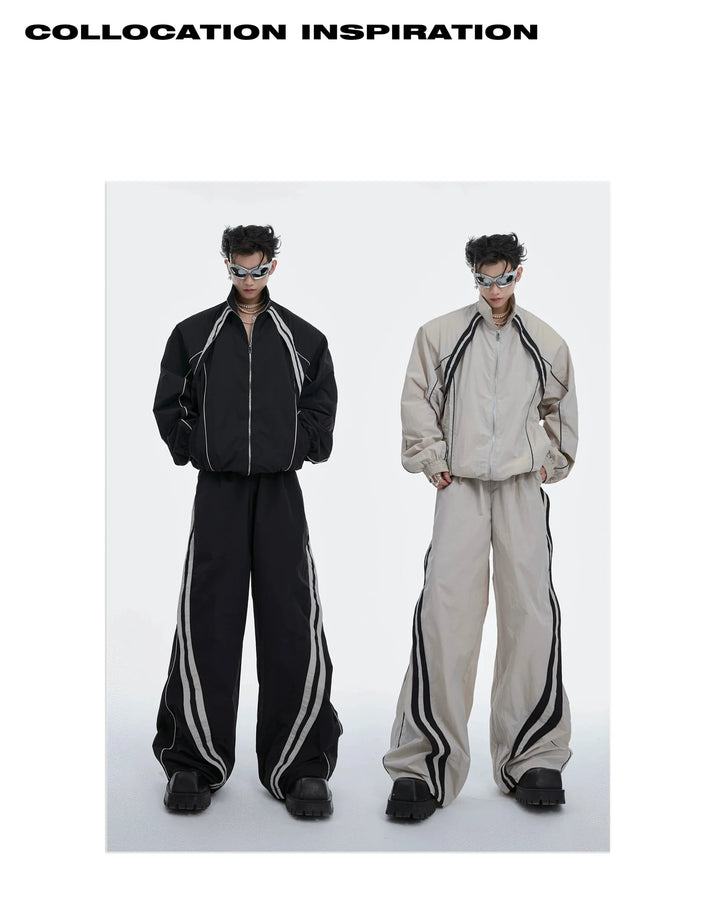 Sporty Racing Stripe Color Block Loose Fit Track Suit with Deconstructed Design - ArguE CulturE