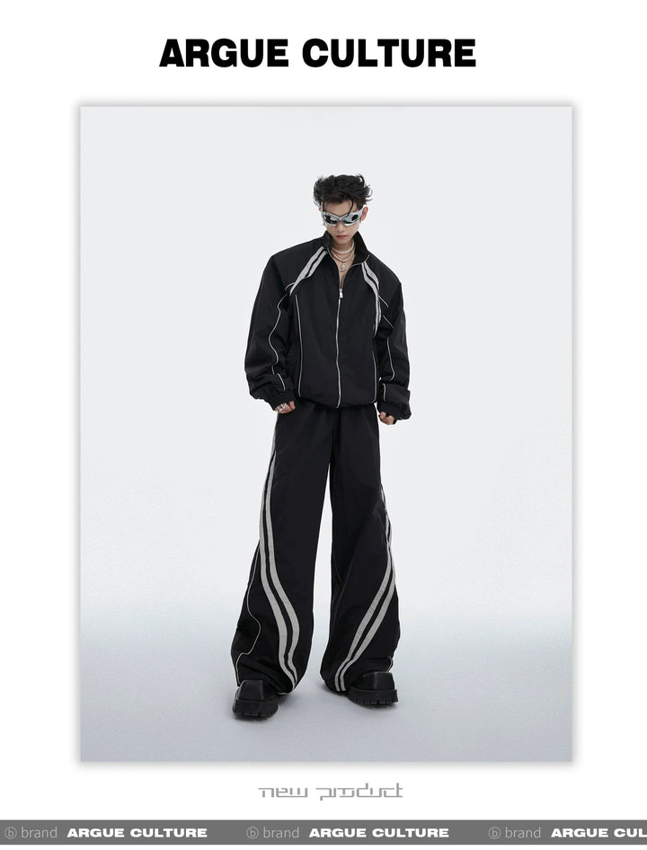 Sporty Racing Stripe Color Block Loose Fit Track Suit with Deconstructed Design - ArguE CulturE