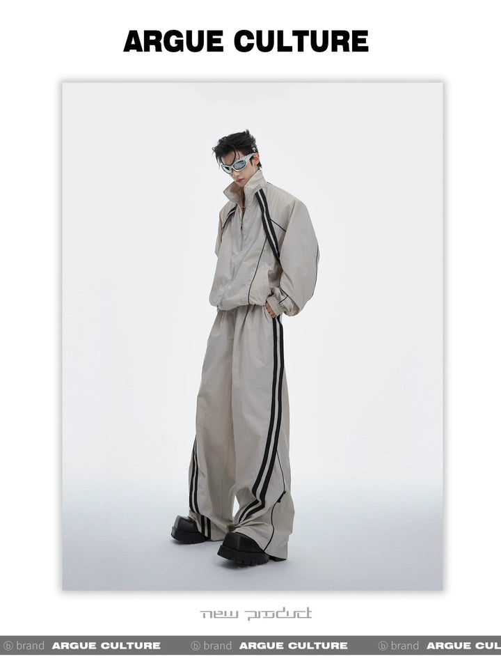 Sporty Racing Stripe Color Block Loose Fit Track Suit with Deconstructed Design - ArguE CulturE