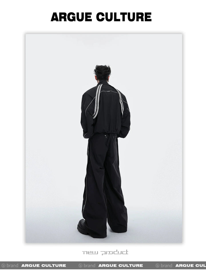 Sporty Racing Stripe Color Block Loose Fit Track Suit with Deconstructed Design - ArguE CulturE