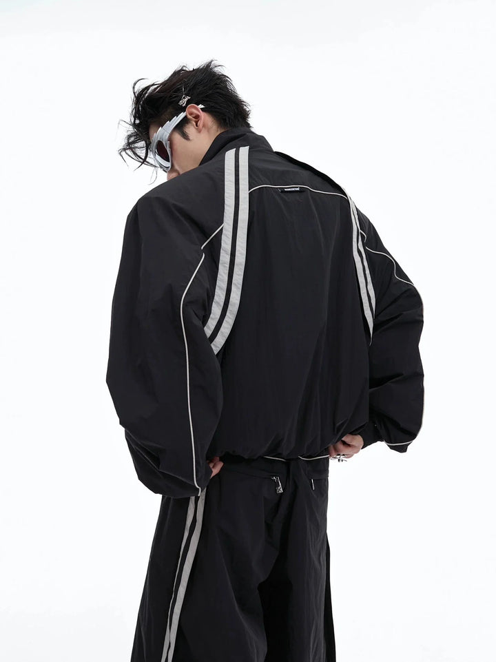 Sporty Racing Stripe Color Block Loose Fit Track Suit with Deconstructed Design - ArguE CulturE