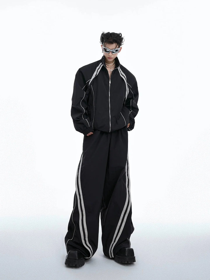 Sporty Racing Stripe Color Block Loose Fit Track Suit with Deconstructed Design - ArguE CulturE