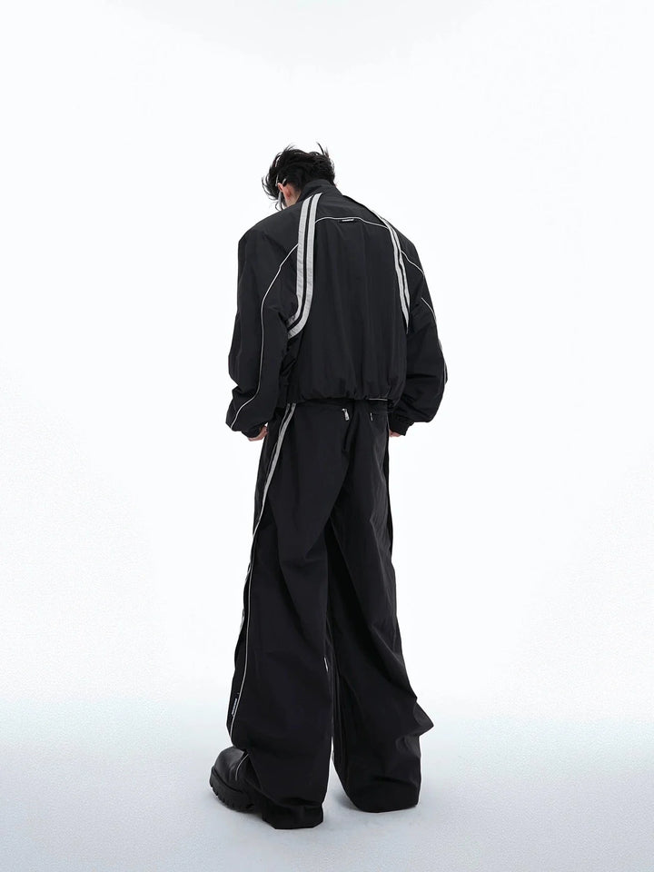 Sporty Racing Stripe Color Block Loose Fit Track Suit with Deconstructed Design - ArguE CulturE