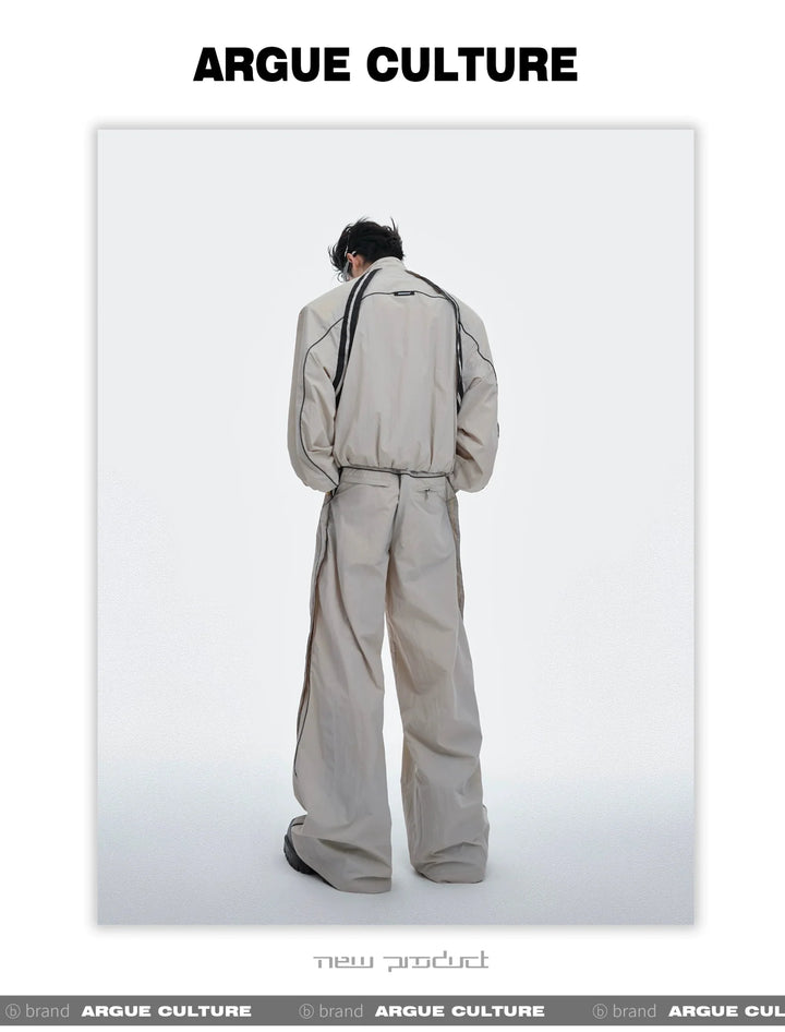 Sporty Racing Stripe Color Block Loose Fit Track Suit with Deconstructed Design - ArguE CulturE