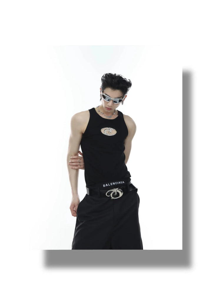 Sporty Slim - Fit Tank Top with Metallic Logo Cut - Out in Black & White - ArguE CulturE