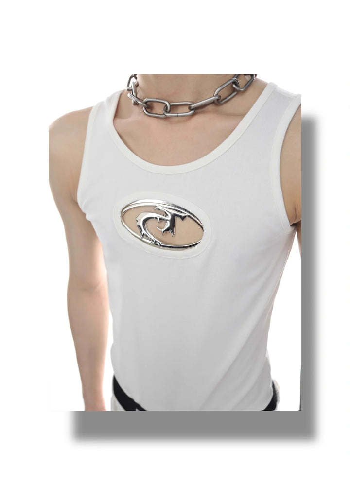 Sporty Slim - Fit Tank Top with Metallic Logo Cut - Out in Black & White - ArguE CulturE