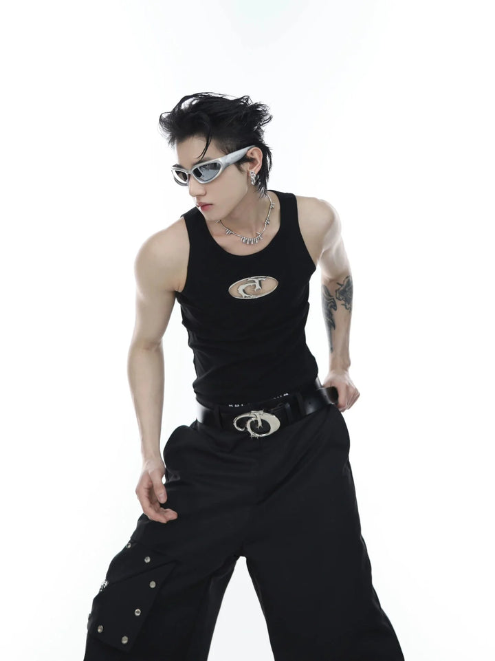 Sporty Slim - Fit Tank Top with Metallic Logo Cut - Out in Black & White - ArguE CulturE