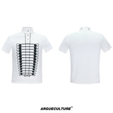 Stand-Collar Embroidered Chain Cotton Polo Tee - White