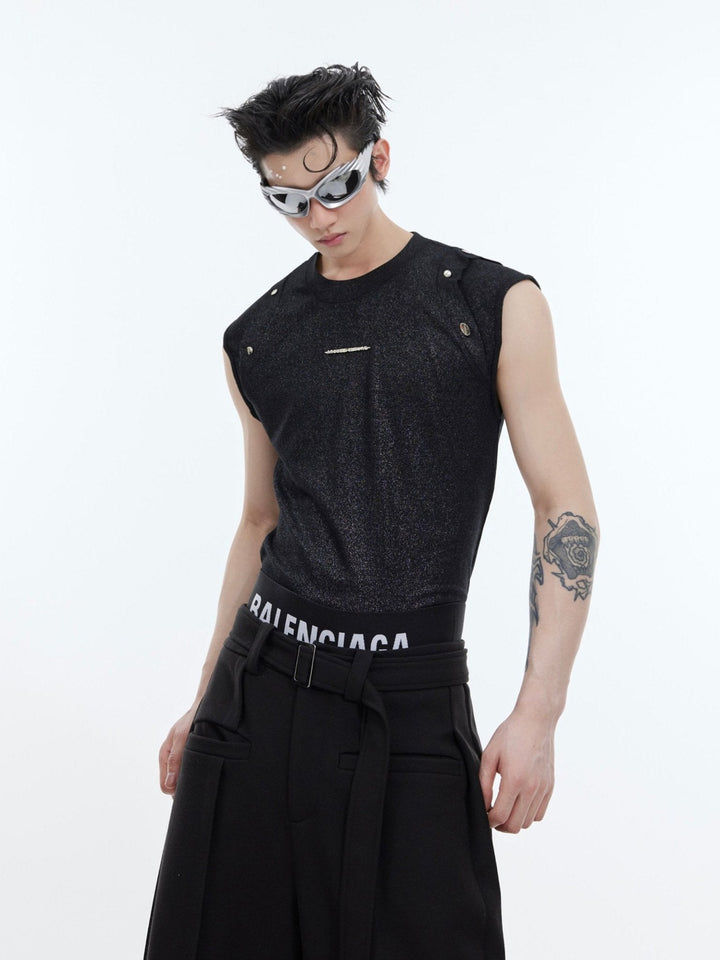 Street Hip - Hop Sheen Slim - Fit Tank Top with Sequin & Metallic Buttons - ArguE CulturE