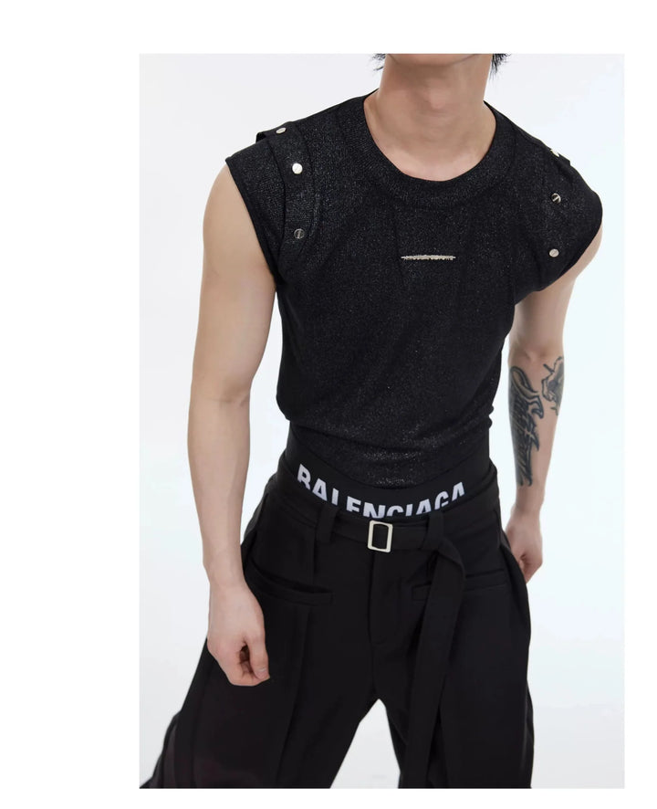 Street Hip - Hop Sheen Slim - Fit Tank Top with Sequin & Metallic Buttons - ArguE CulturE