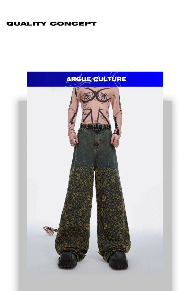 Street Vintage Distressed Ripped Straight Leg Jeans With Unique Cut - ArguE CulturE