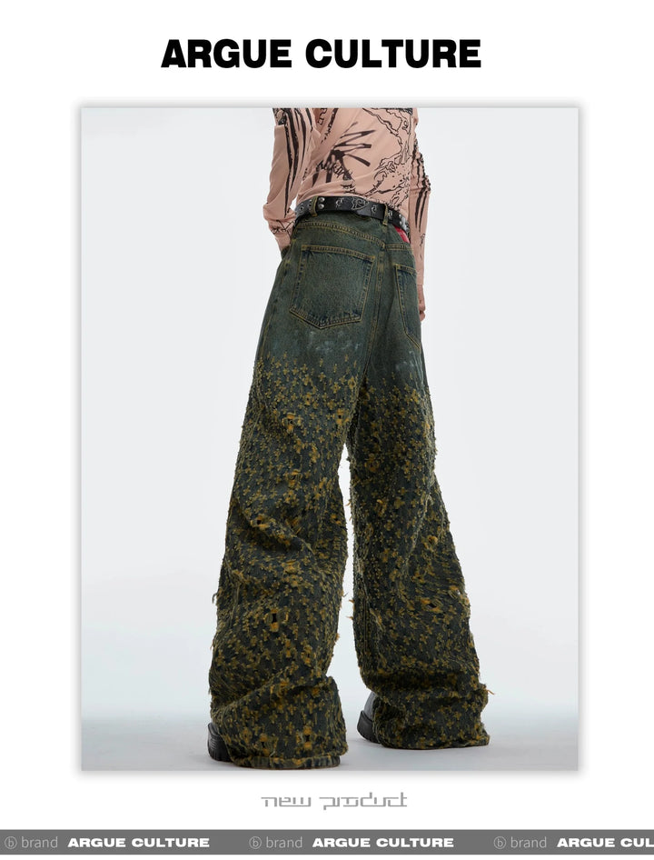 Street Vintage Distressed Ripped Straight Leg Jeans With Unique Cut - ArguE CulturE