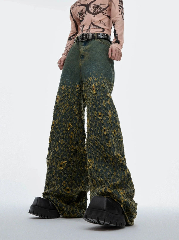 Street Vintage Distressed Ripped Straight Leg Jeans With Unique Cut - ArguE CulturE