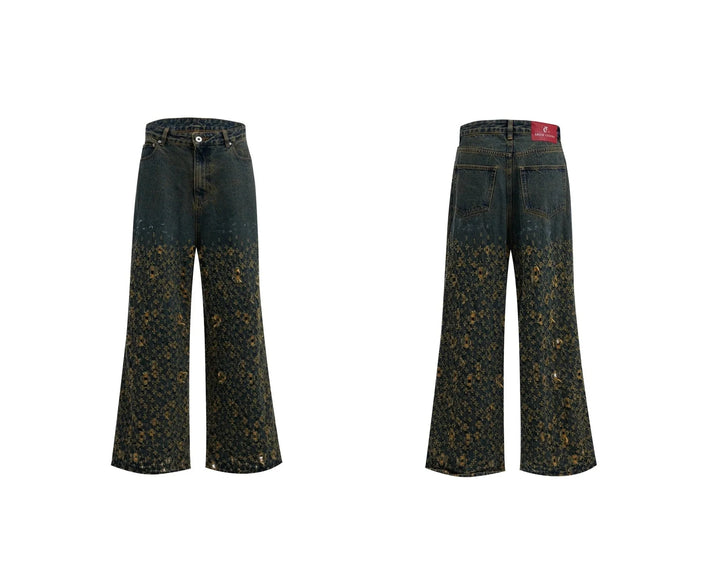 Street Vintage Distressed Ripped Straight Leg Jeans With Unique Cut - ArguE CulturE