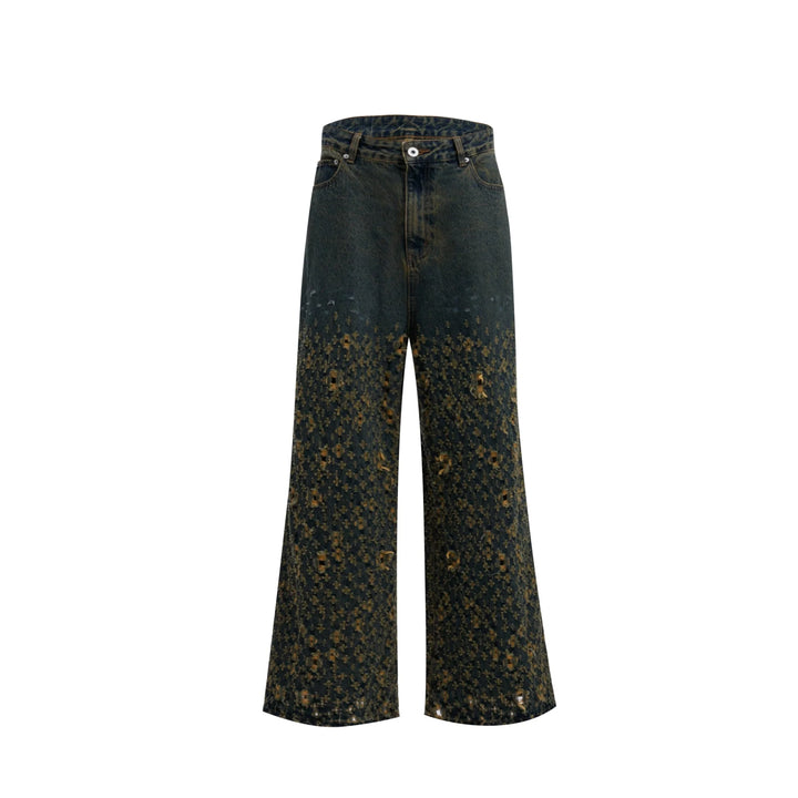 Street Vintage Distressed Ripped Straight Leg Jeans With Unique Cut - ArguE CulturE