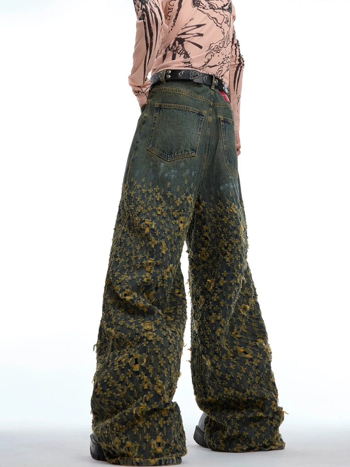 Street Vintage Distressed Ripped Straight Leg Jeans With Unique Cut - ArguE CulturE