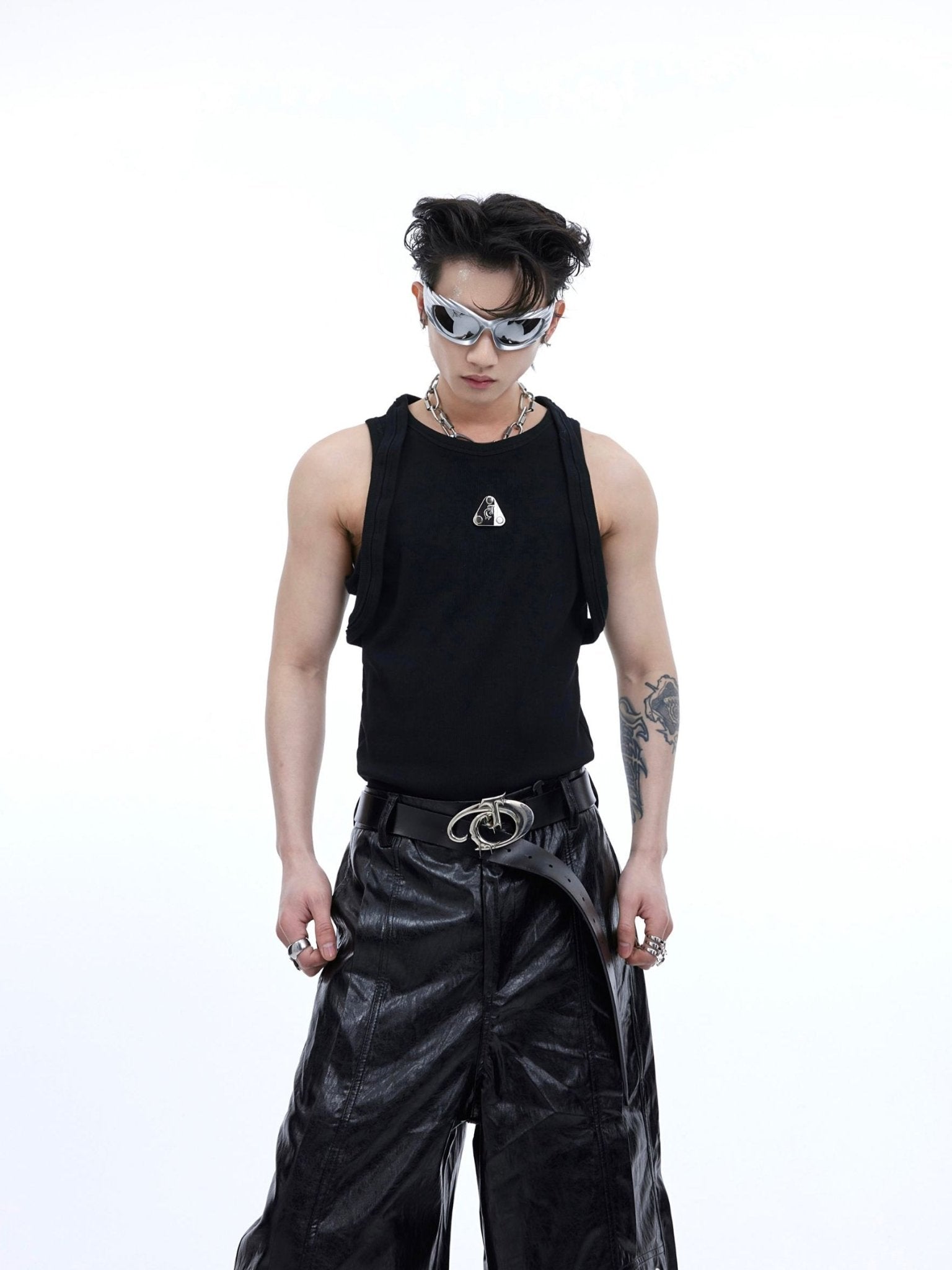 Streetwear Double - Strap Slim - Fit Tank Top with Textured & Metallic Logo - ArguE CulturE