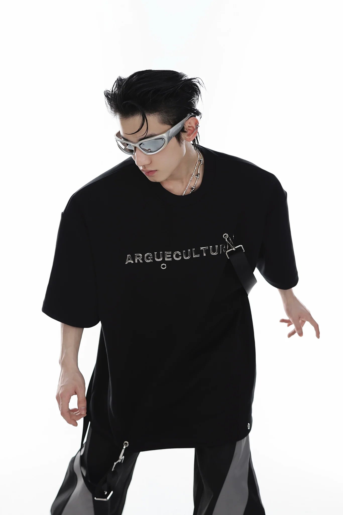 Streetwear Loose Short - Sleeve T - Shirt with Metallic Logo & Tie Detailing - ArguE CulturE