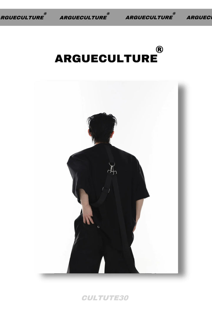 Streetwear Loose Short - Sleeve T - Shirt with Metallic Logo & Tie Detailing - ArguE CulturE