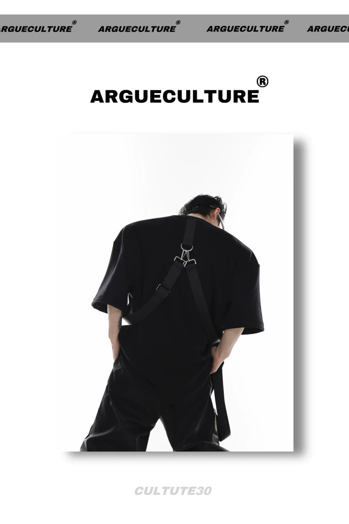 Streetwear Loose Short - Sleeve T - Shirt with Metallic Logo & Tie Detailing - ArguE CulturE