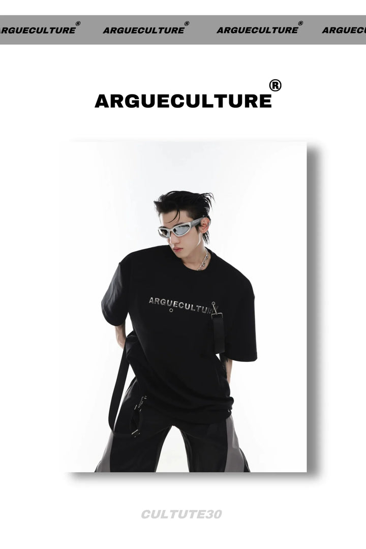 Streetwear Loose Short - Sleeve T - Shirt with Metallic Logo & Tie Detailing - ArguE CulturE